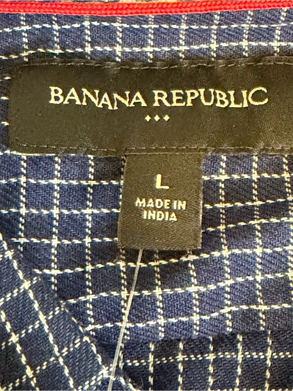Banana Republic Navy Blue Check Short Sleeve Button-Down Slim Shirt Size L
